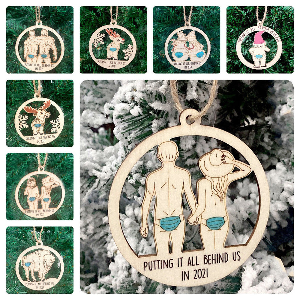 Wooden Hollowed-out Ornament Lovers Snowman Deer Christmas Tree Pendant