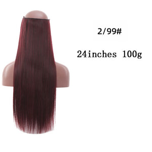 No Clips In Straight Hair Extensions, Invisible Ombre Bayalage, Synthetic Natural, Hidden Secret Wire Crown, Grey Pink Hair