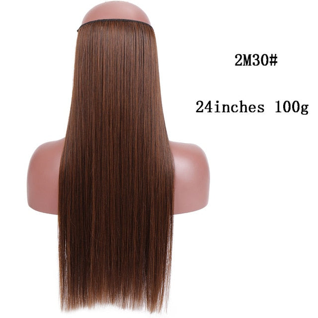 No Clips In Straight Hair Extensions, Invisible Ombre Bayalage, Synthetic Natural, Hidden Secret Wire Crown, Grey Pink Hair