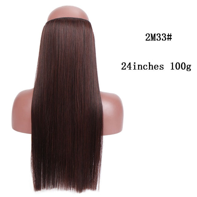 No Clips In Straight Hair Extensions, Invisible Ombre Bayalage, Synthetic Natural, Hidden Secret Wire Crown, Grey Pink Hair