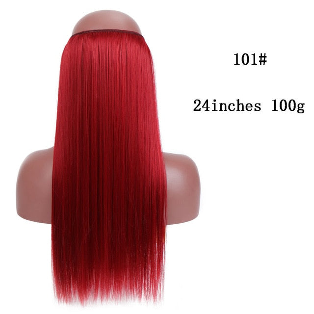 No Clips In Straight Hair Extensions, Invisible Ombre Bayalage, Synthetic Natural, Hidden Secret Wire Crown, Grey Pink Hair