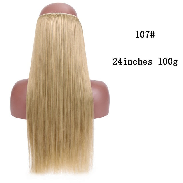 No Clips In Straight Hair Extensions, Invisible Ombre Bayalage, Synthetic Natural, Hidden Secret Wire Crown, Grey Pink Hair