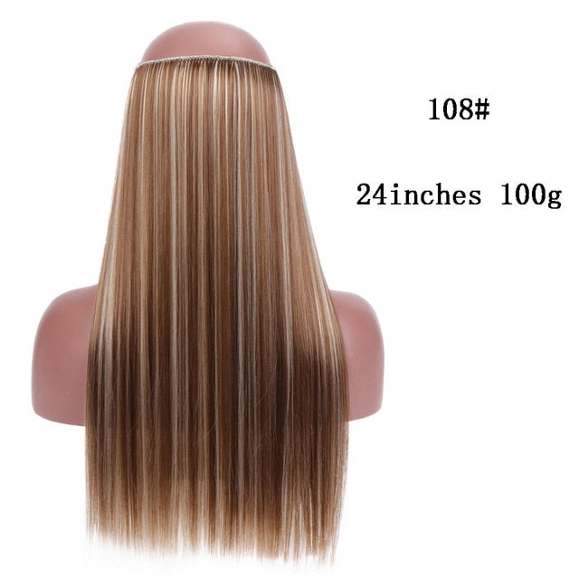 No Clips In Straight Hair Extensions, Invisible Ombre Bayalage, Synthetic Natural, Hidden Secret Wire Crown, Grey Pink Hair