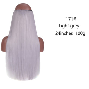 No Clips In Straight Hair Extensions, Invisible Ombre Bayalage, Synthetic Natural, Hidden Secret Wire Crown, Grey Pink Hair