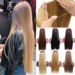 No Clips In Straight Hair Extensions, Invisible Ombre Bayalage, Synthetic Natural, Hidden Secret Wire Crown, Grey Pink Hair