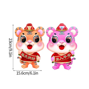 2022 Chinese New Year Door and Window Stickers, Cute Tiger Pattern, 2pcs Couplets